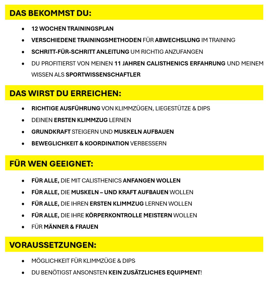 Calisthenics Guide für Anfänger! (AUSSCHLIEßLICH TRAININGSPLAN)